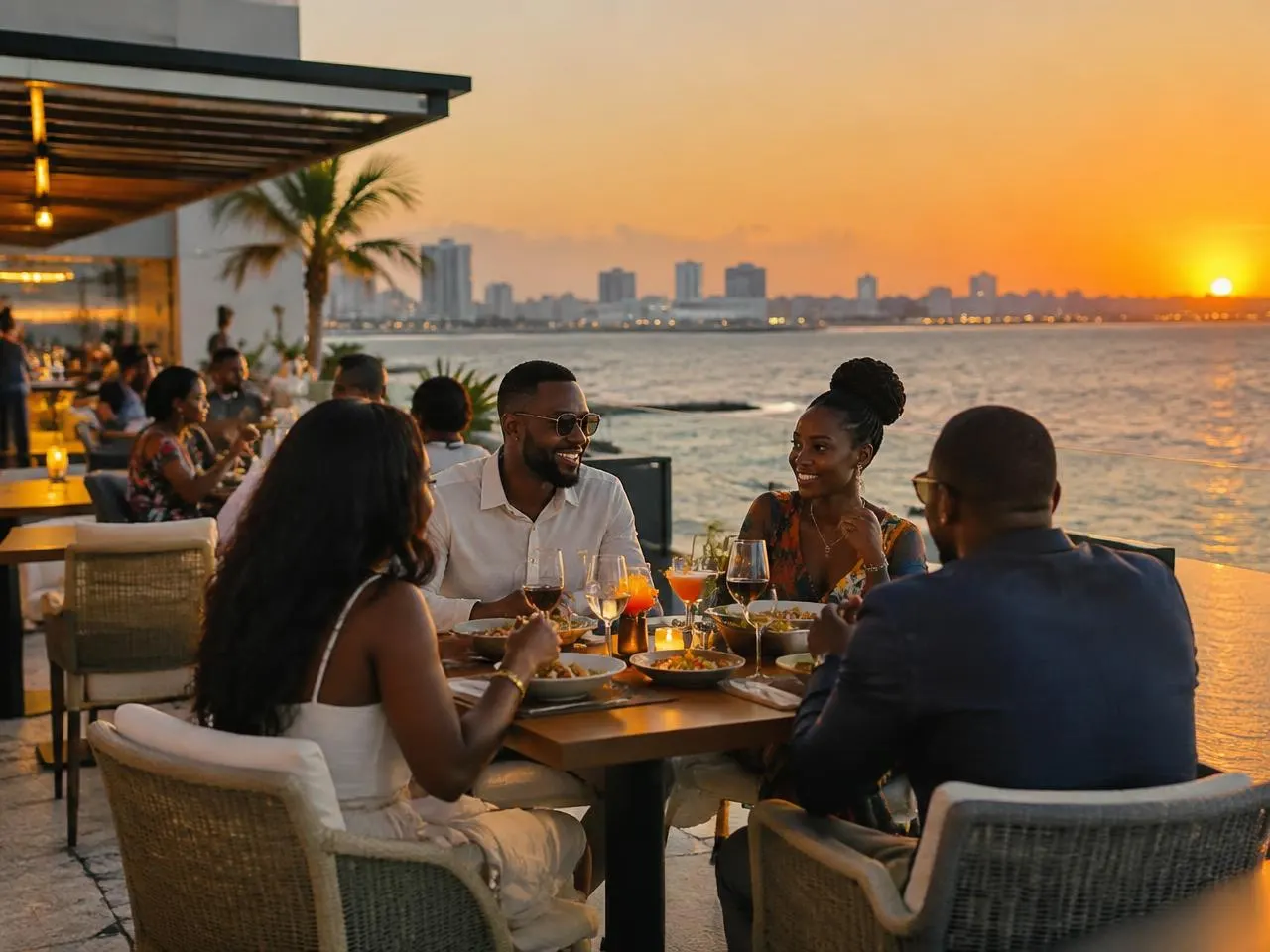 Website de restaurante com terraço à beira-mar em Luanda